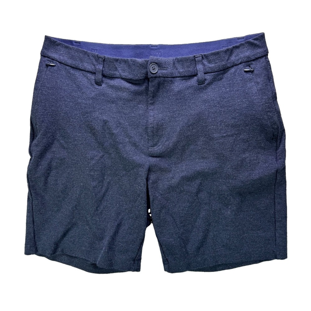 Mizzen+Main ProFlex Shorts Mens 34 Blue Stretch Chino 8" Gym Casual Zip Pocket